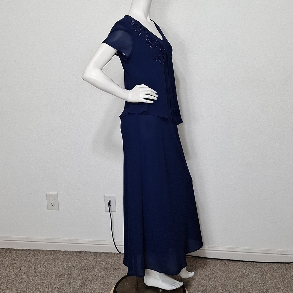 Positive Attitude Vintage Navy Blue Embroidered Beaded Fairy Maxi Dress Size 10 - Picture 5 of 12